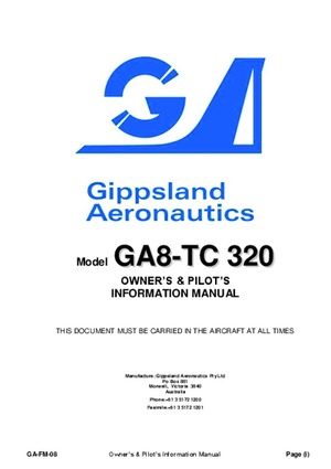 GA-FM-08 - Gippsland Aeronautics GA8-TC 320 Owner&#039;s &amp; Pilot&#039;s Information manual