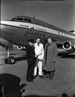 New York Flight; Postmaster, Don Rogers &amp; Postmaster General  standing in front of Jetliner
