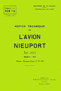 Notice technique de l&#039;avion Nieuport Type 29.C1 Modele 1918