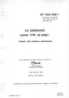 A.P. 113B-0130-16 AC Generator Lucas Aerospace Type AE2044 (A.M. type 158C) - General and technical information
