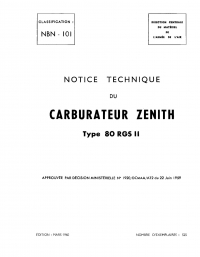 NBN-101 Notice Technique du carburateur injecteur Zenith type 80 RGS II