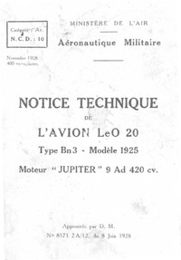 Notice technique de l&#039;avion LeO 20 Type Bn3