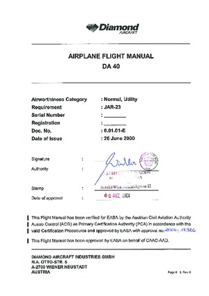 Airplane Flight manual DA 40