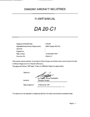 Diamond Aircraft Industries Flight Manual DA 20C-1