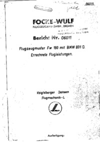 Focke-Wulf Flugzeugmuster Bericht Nr 06011 - Fw 190 mit BMW 801D