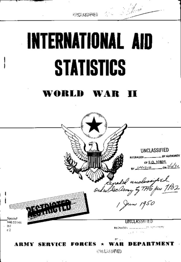 International aid statistics WW2 - A summary of war department lend lease activities