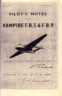 A.P. 4099 E&amp;G Pilot&#039;s Notes for Vampire F.B.5 &amp; F.B.9