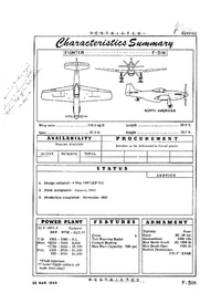 F-51H Mustang Characteristics Summary - 22 March 1949