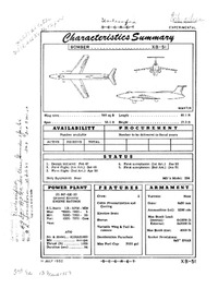 XB-51 Characteristics Summary - 11 July 1952