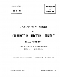 NBN-103 Notice Technique du carburateur injecteur Zenith - Licence Hobson