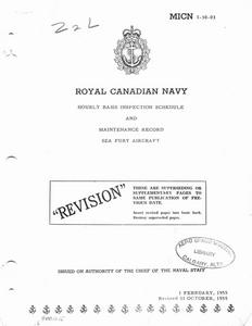 MICN 3-30-03 RCN Hourly Basis Inspection Schedule and Maintenance record - Sea Fury Aircraft
