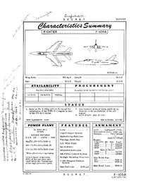F-105A Thunderchief (J67) Characteristics Summary - 12 January 1954
