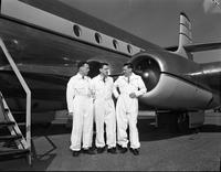 New York Flight:  Bill Baker, Don Rogers and Mike Cooper-Slipper standing in front of Jetliner