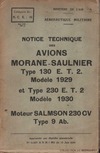 NCE 31 Notice technique des avions Morane Saulnier Type 130 et 230