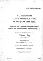 A.P. 113B-0139-1 AC Generator Lucas Type AE 2036/1 - General and technical information