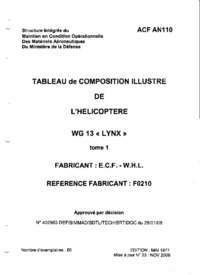 ACF AN110 Tableau de composition illustré de l&#039;Hélicoptère WG13 Lynx - tome 1