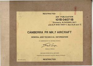 A.P. 101B-0407-1B Canberra PR MK.7 Aircraft - General and technical information