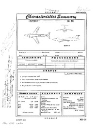 XB-51 Characteristics Summary - 26 September 1949